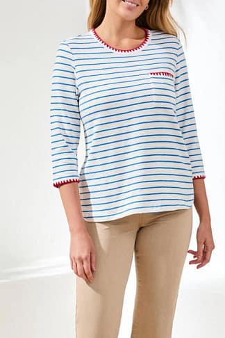 Tribal Crew Neck Top with Contrast Detail- Royal . Tribal Style: 2433O-8420-0169